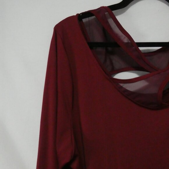 SHEIN - Curve | 2XL | Burgundy Mesh & Open Front & Back Long Sleeve Shirt - Picture 3 of 14